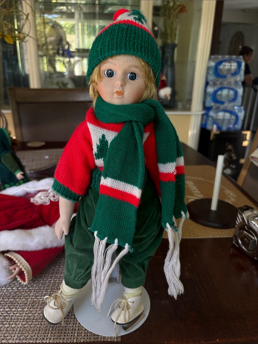 & Other Stories Festive Green and Red Knit Hat & Scarf Doll Set
